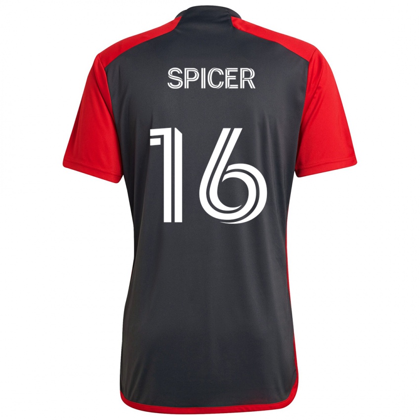 Børn Tyrese Spicer #16 Grå Rød Hjemmebane Spillertrøjer 2024/25 Trøje T-Shirt