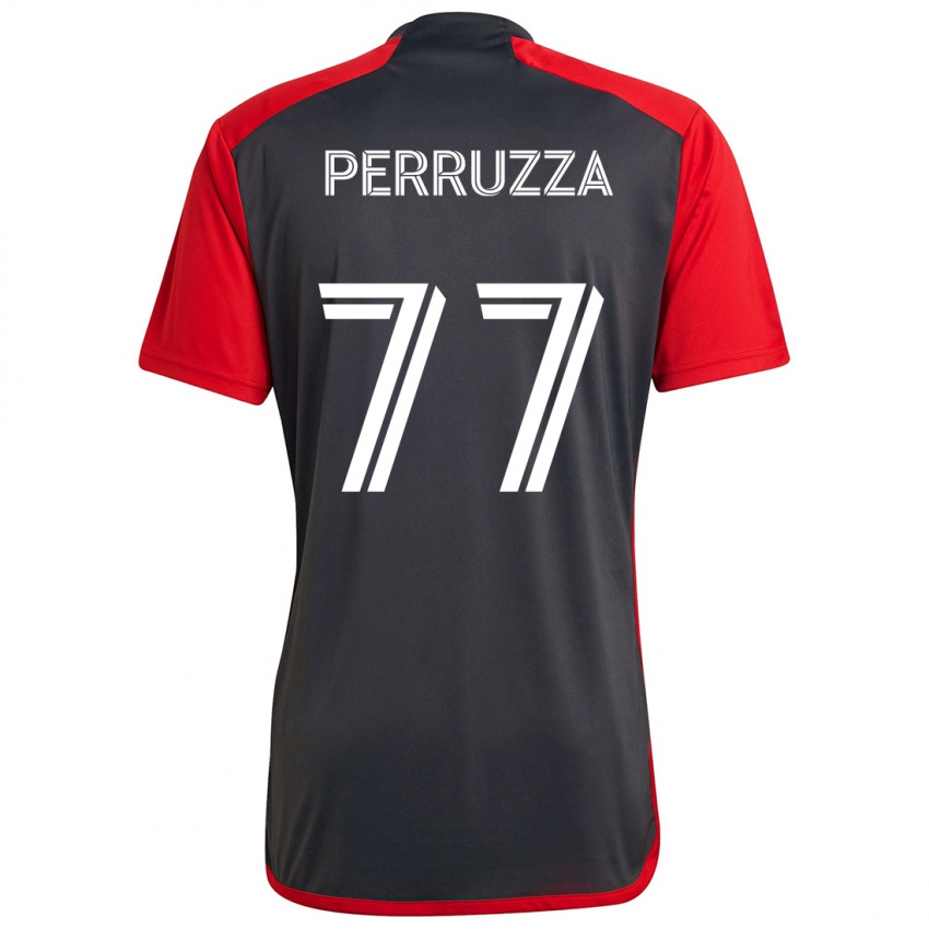 Børn Jordan Perruzza #77 Grå Rød Hjemmebane Spillertrøjer 2024/25 Trøje T-Shirt