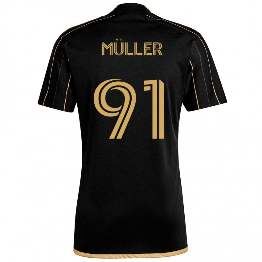 Børn Luis Müller #91 Sort Guld Hjemmebane Spillertrøjer 2024/25 Trøje T-Shirt