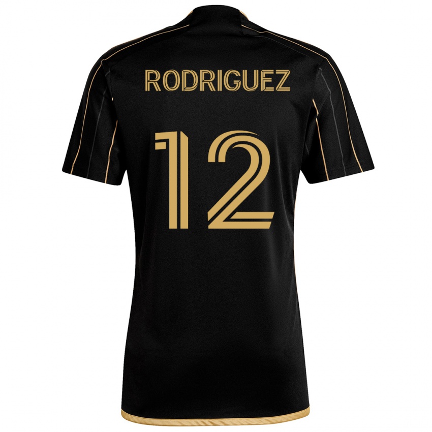 Børn Jeremi Rodríguez #12 Sort Guld Hjemmebane Spillertrøjer 2024/25 Trøje T-Shirt