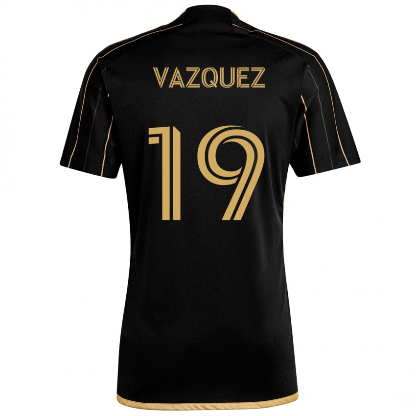 Børn Favian Vazquez #19 Sort Guld Hjemmebane Spillertrøjer 2024/25 Trøje T-Shirt