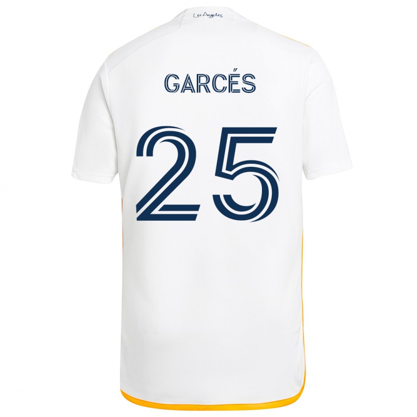 Børn Carlos Garcés #25 Hvid Gul Hjemmebane Spillertrøjer 2024/25 Trøje T-Shirt