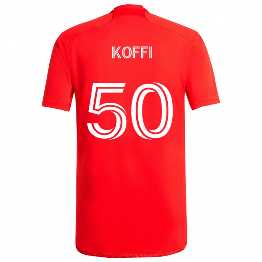 Børn Christian Koffi #50 Rød Hvid Hjemmebane Spillertrøjer 2024/25 Trøje T-Shirt