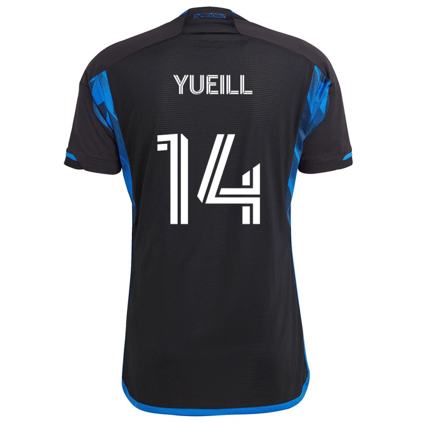 Børn Jackson Yueill #14 Blå Sort Hjemmebane Spillertrøjer 2024/25 Trøje T-Shirt