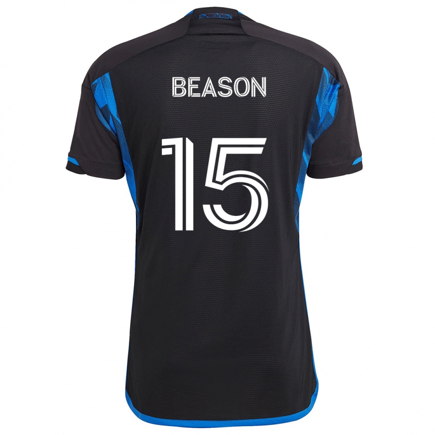 Børn Tanner Beason #15 Blå Sort Hjemmebane Spillertrøjer 2024/25 Trøje T-Shirt