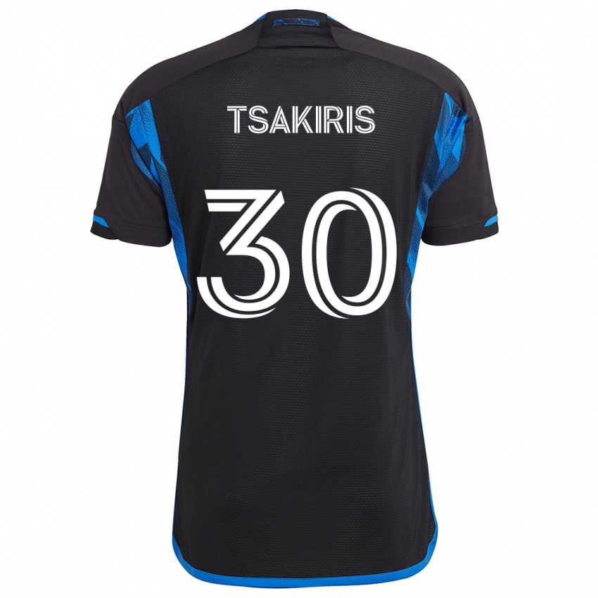 Børn Niko Tsakiris #30 Blå Sort Hjemmebane Spillertrøjer 2024/25 Trøje T-Shirt