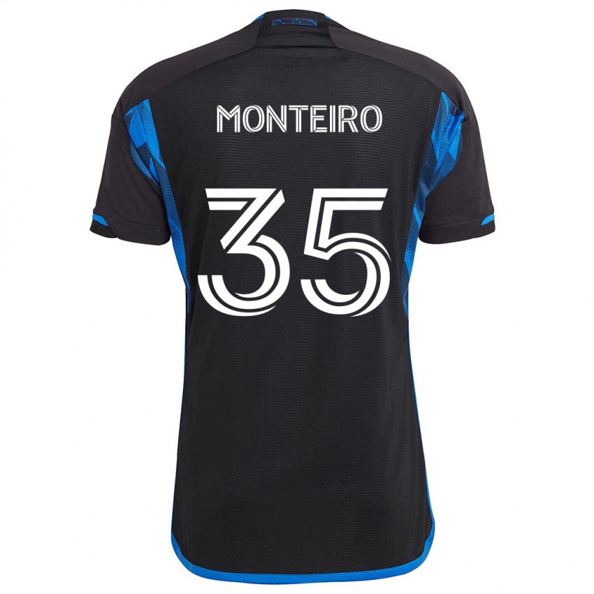 Børn Jamiro Monteiro #35 Blå Sort Hjemmebane Spillertrøjer 2024/25 Trøje T-Shirt