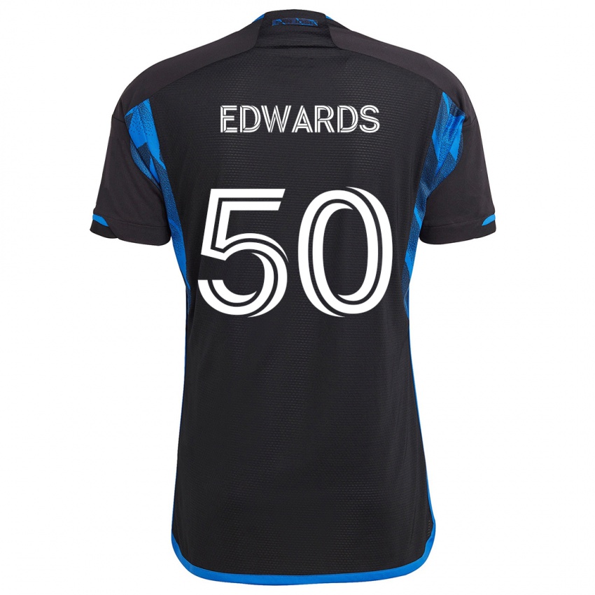 Børn Aaron Edwards #50 Blå Sort Hjemmebane Spillertrøjer 2024/25 Trøje T-Shirt