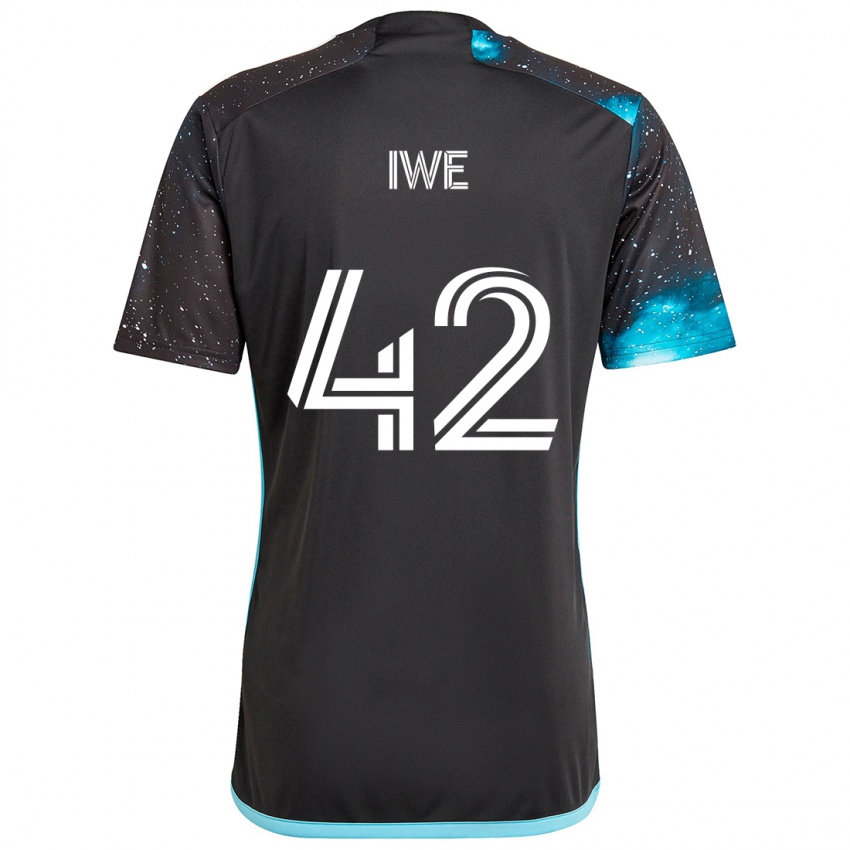 Børn Emmanuel Iwe #42 Sort Blå Hjemmebane Spillertrøjer 2024/25 Trøje T-Shirt