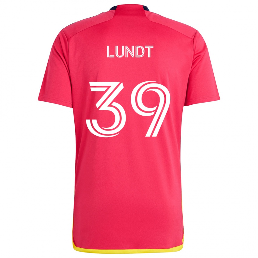 Børn Ben Lundt #39 Rød Blå Hjemmebane Spillertrøjer 2024/25 Trøje T-Shirt