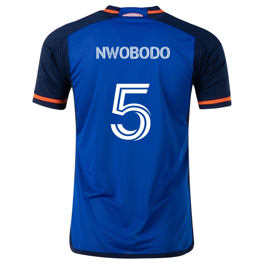 Børn Obinna Nwobodo #5 Blå Hvid Hjemmebane Spillertrøjer 2024/25 Trøje T-Shirt