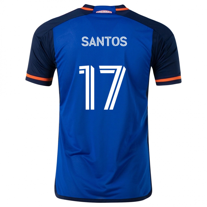 Børn Sergio Santos #17 Blå Hvid Hjemmebane Spillertrøjer 2024/25 Trøje T-Shirt