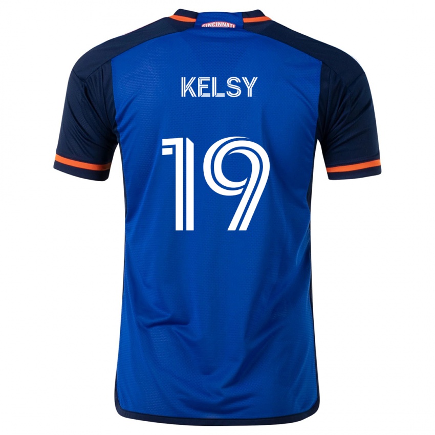 Børn Kevin Kelsy #19 Blå Hvid Hjemmebane Spillertrøjer 2024/25 Trøje T-Shirt