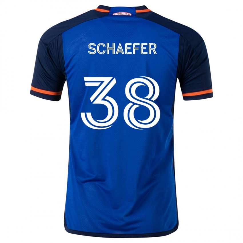 Børn Brian Schaefer #38 Blå Hvid Hjemmebane Spillertrøjer 2024/25 Trøje T-Shirt