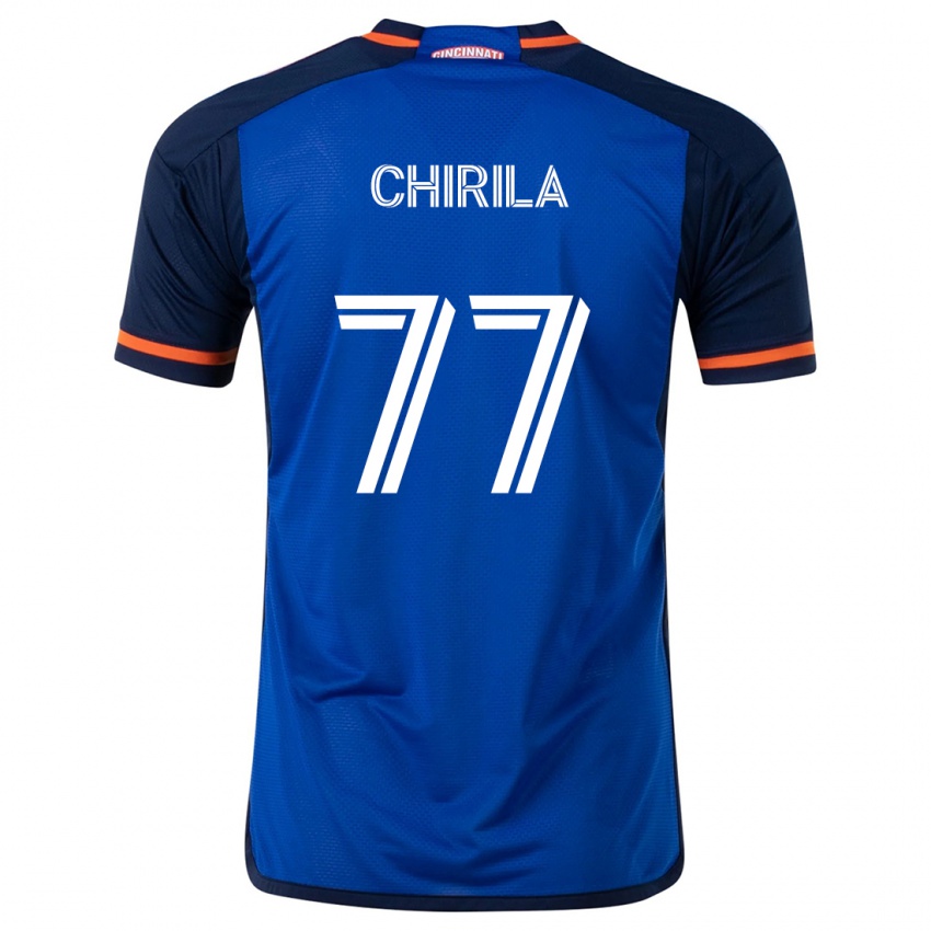 Børn Stefan Chirila #77 Blå Hvid Hjemmebane Spillertrøjer 2024/25 Trøje T-Shirt