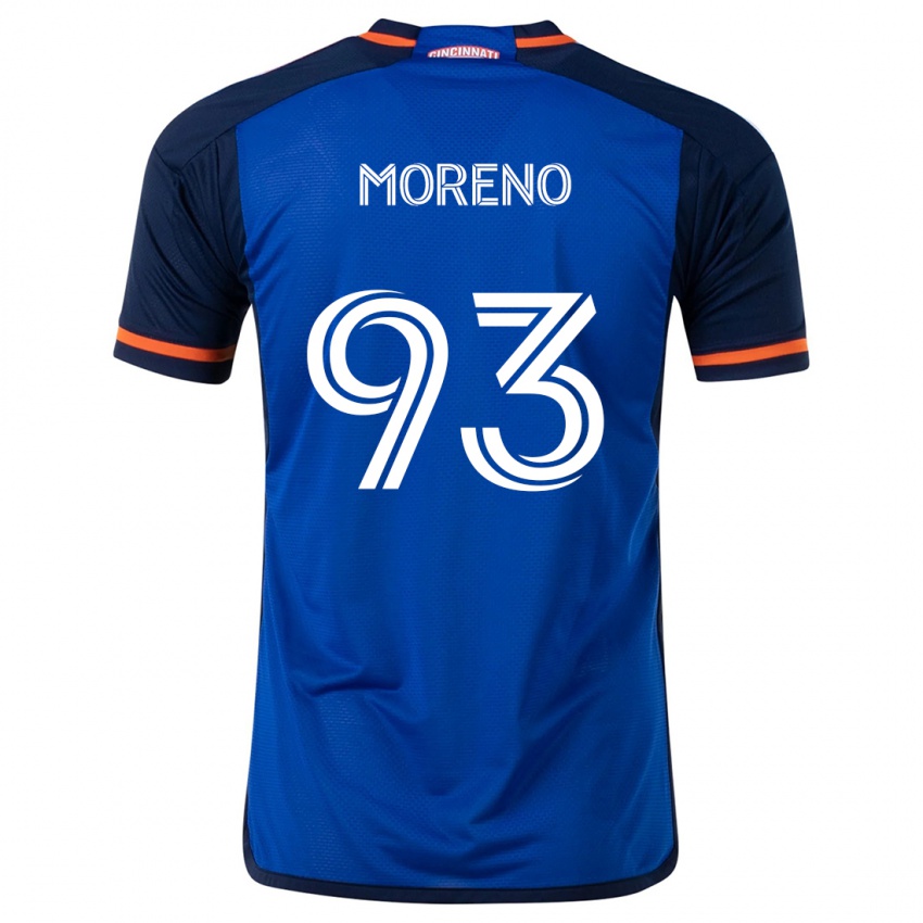 Børn Júnior Moreno #93 Blå Hvid Hjemmebane Spillertrøjer 2024/25 Trøje T-Shirt