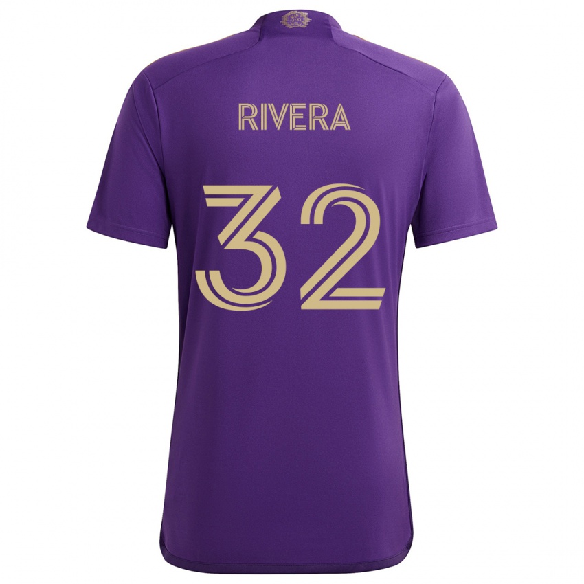 Børn Wilfredo Rivera #32 Lilla Gul Hjemmebane Spillertrøjer 2024/25 Trøje T-Shirt