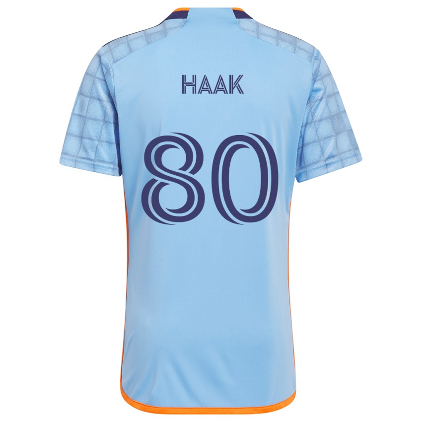 Børn Justin Haak #80 Blå Orange Hjemmebane Spillertrøjer 2024/25 Trøje T-Shirt