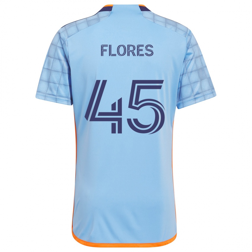 Børn Brian Flores #45 Blå Orange Hjemmebane Spillertrøjer 2024/25 Trøje T-Shirt