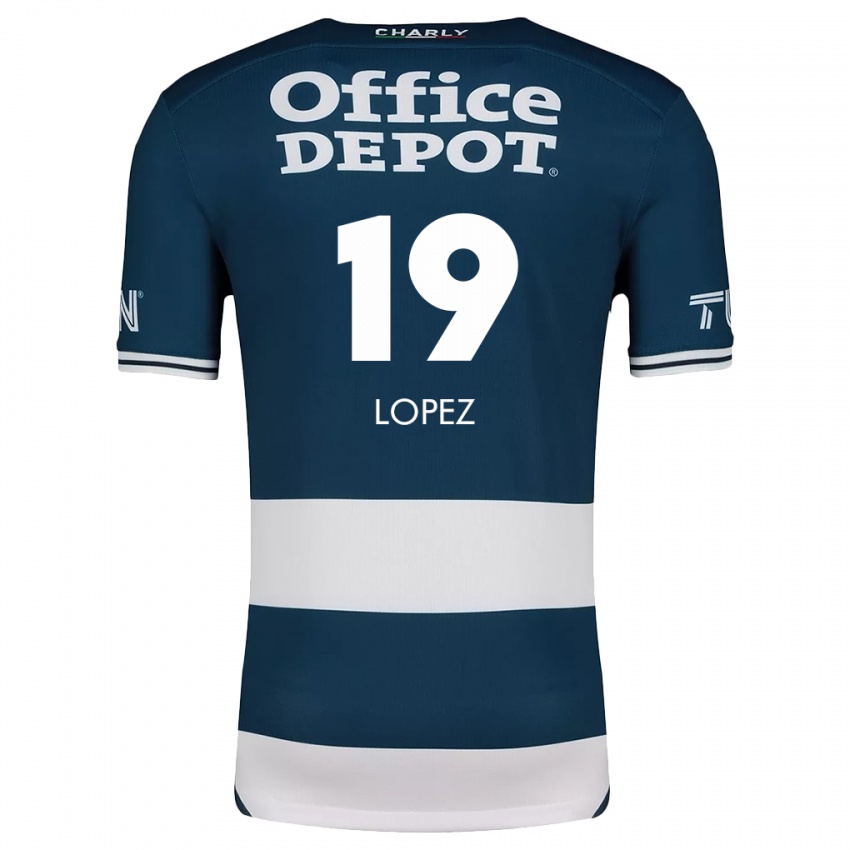 Børn Javier Eduardo López #19 Blå Hvid Hjemmebane Spillertrøjer 2024/25 Trøje T-Shirt