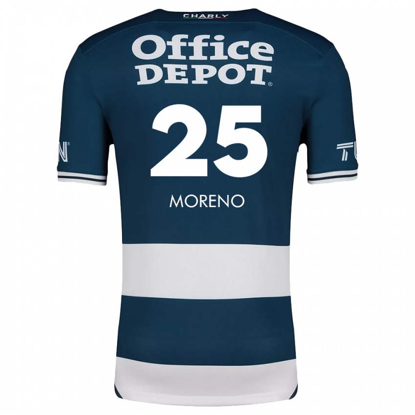 Børn Carlos Moreno #25 Blå Hvid Hjemmebane Spillertrøjer 2024/25 Trøje T-Shirt