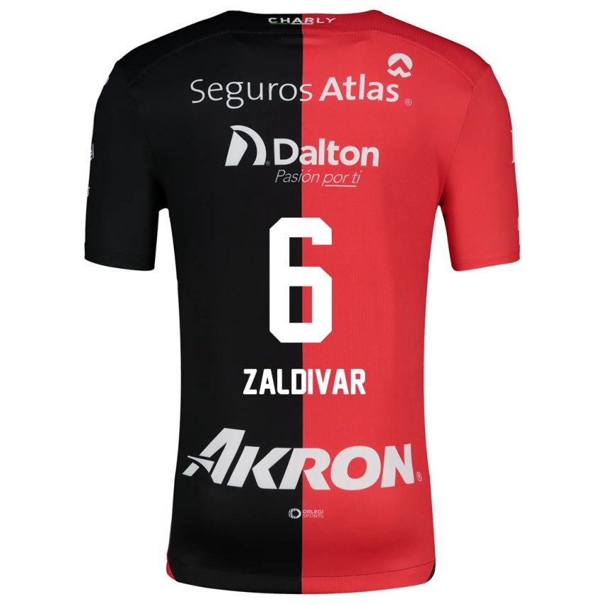 Børn Édgar Zaldívar #6 Rød Sort Hjemmebane Spillertrøjer 2024/25 Trøje T-Shirt