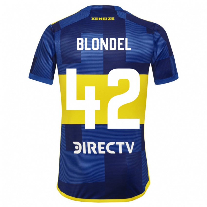 Børn Lucas Blondel #42 Blå Gul Hjemmebane Spillertrøjer 2024/25 Trøje T-Shirt