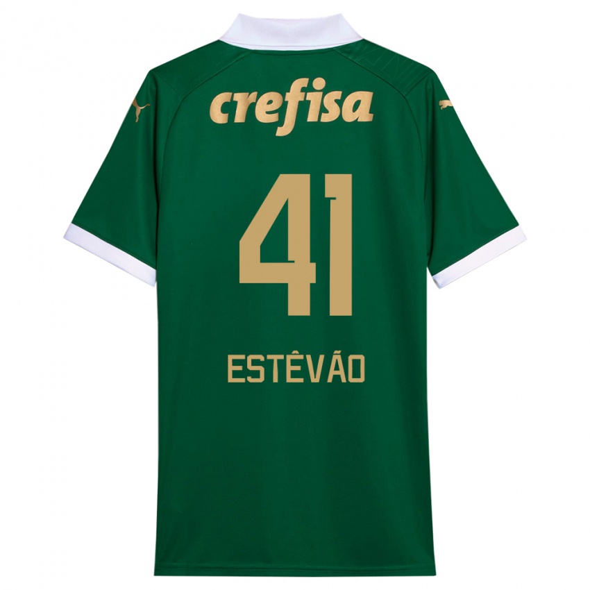 Børn Estêvão #41 Grøn Hvid Hjemmebane Spillertrøjer 2024/25 Trøje T-Shirt