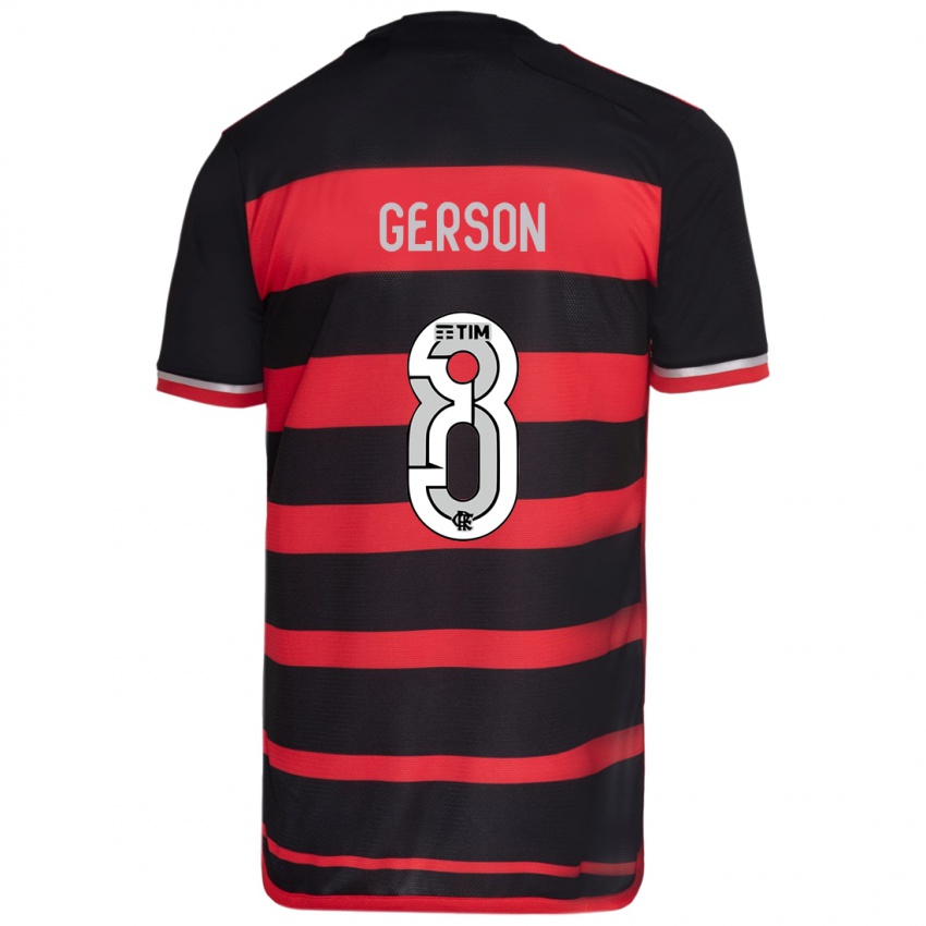 Børn Gerson #8 Rød Sort Hjemmebane Spillertrøjer 2024/25 Trøje T-Shirt