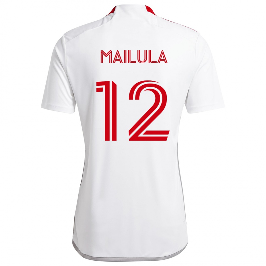 Børn Cassius Mailula #12 Hvid Rød Udebane Spillertrøjer 2024/25 Trøje T-Shirt