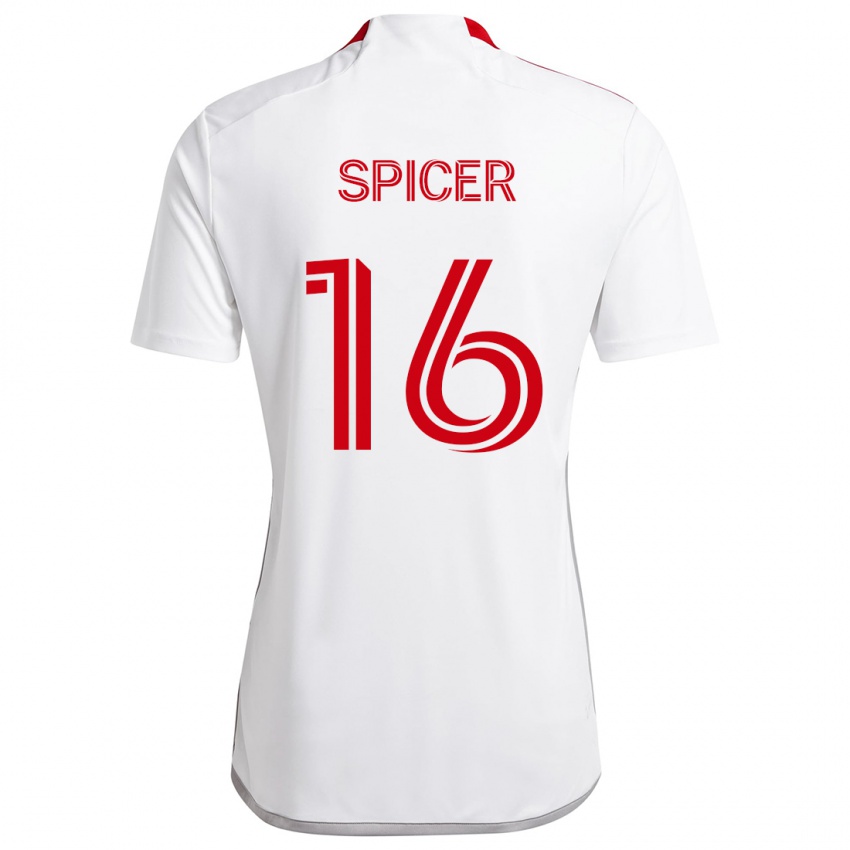 Børn Tyrese Spicer #16 Hvid Rød Udebane Spillertrøjer 2024/25 Trøje T-Shirt