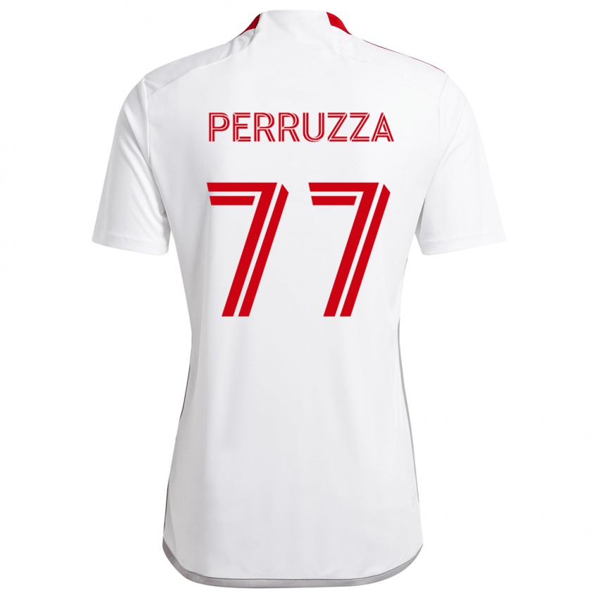 Børn Jordan Perruzza #77 Hvid Rød Udebane Spillertrøjer 2024/25 Trøje T-Shirt