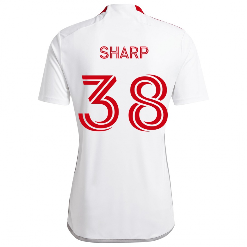 Børn Charlie Sharp #38 Hvid Rød Udebane Spillertrøjer 2024/25 Trøje T-Shirt