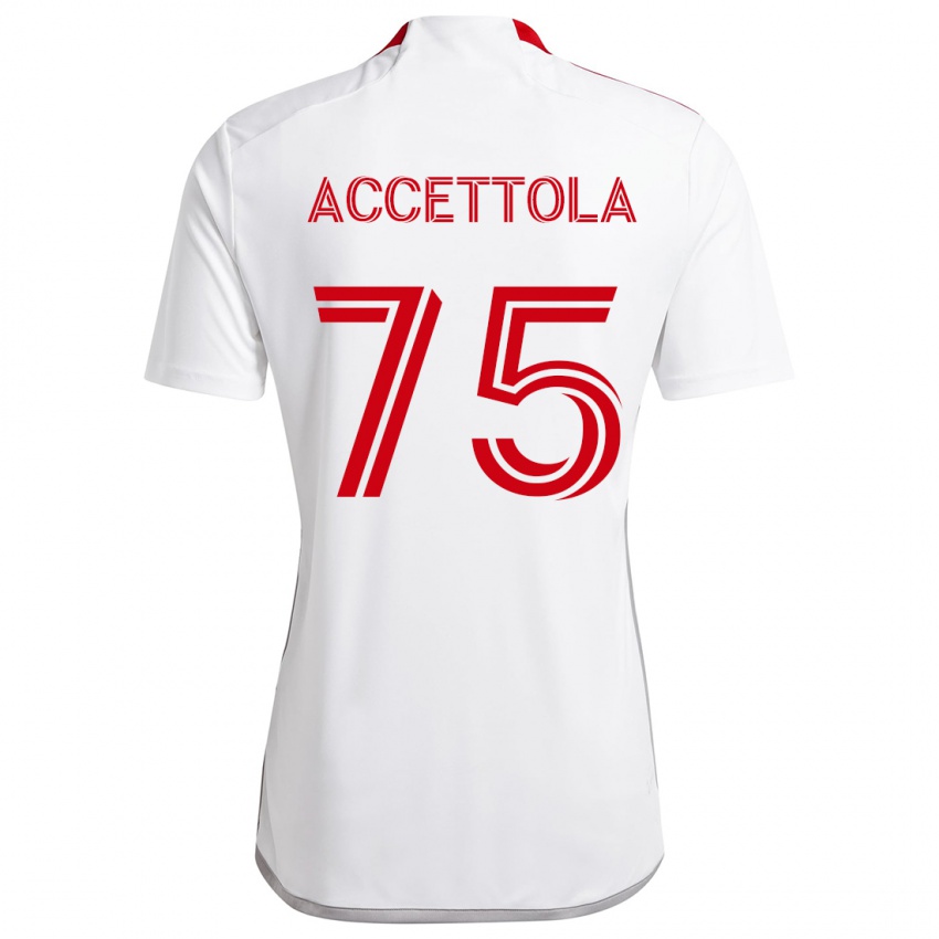 Børn Luca Accettola #75 Hvid Rød Udebane Spillertrøjer 2024/25 Trøje T-Shirt