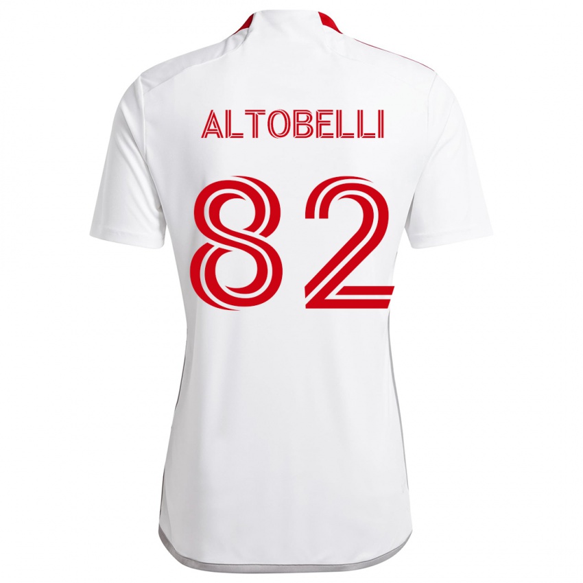 Børn Julian Altobelli #82 Hvid Rød Udebane Spillertrøjer 2024/25 Trøje T-Shirt