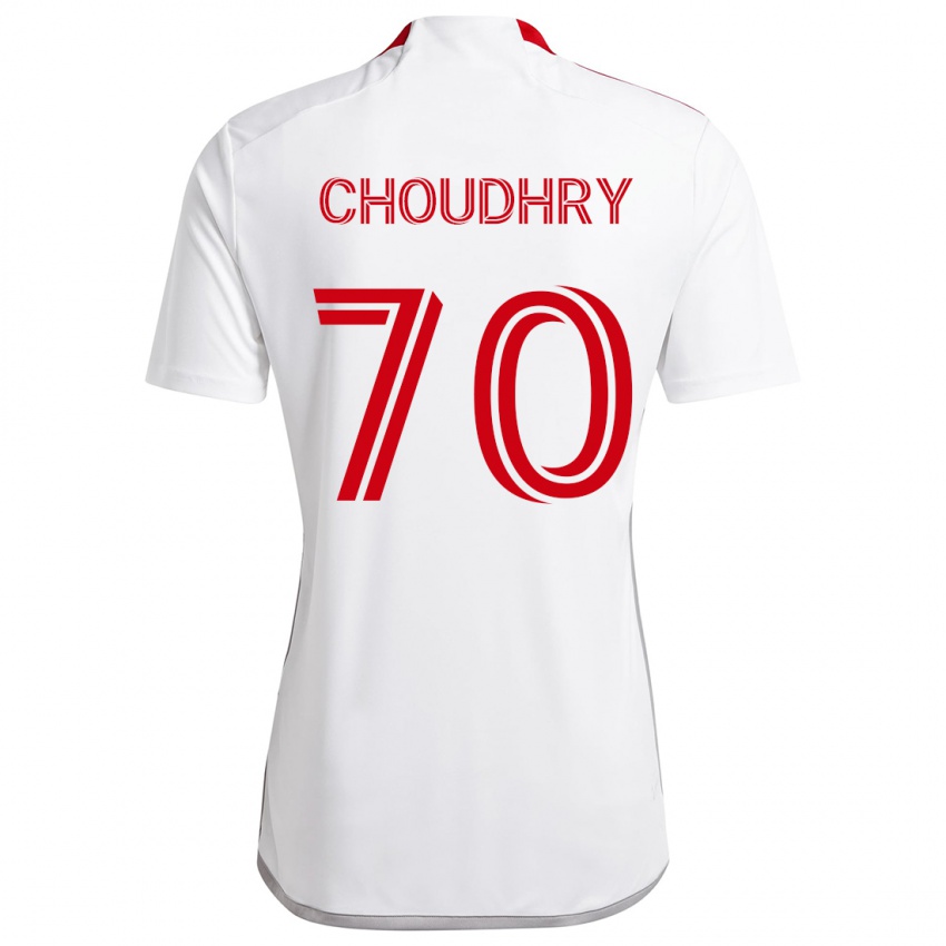 Børn Benjamin Choudhry #70 Hvid Rød Udebane Spillertrøjer 2024/25 Trøje T-Shirt