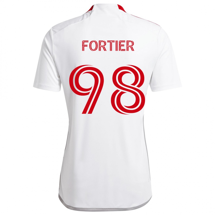 Børn Kristjan Fortier #98 Hvid Rød Udebane Spillertrøjer 2024/25 Trøje T-Shirt