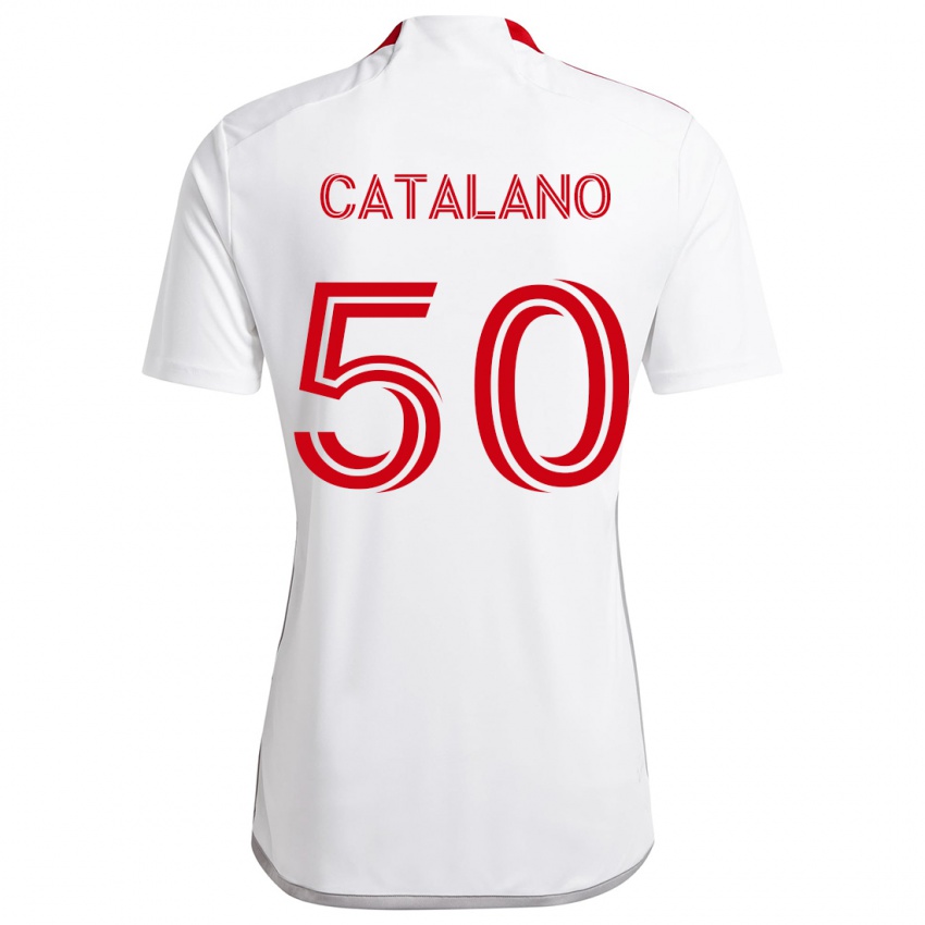 Børn Gianluca Catalano #50 Hvid Rød Udebane Spillertrøjer 2024/25 Trøje T-Shirt