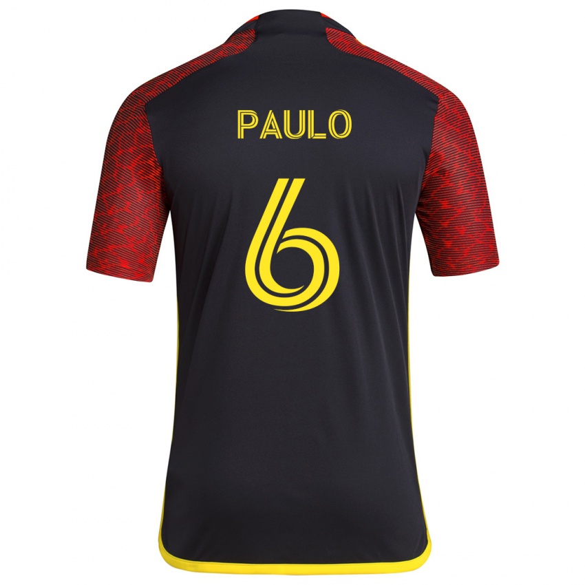 Børn João Paulo #6 Rød Sort Udebane Spillertrøjer 2024/25 Trøje T-Shirt