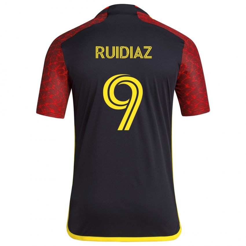 Børn Raúl Ruidíaz #9 Rød Sort Udebane Spillertrøjer 2024/25 Trøje T-Shirt