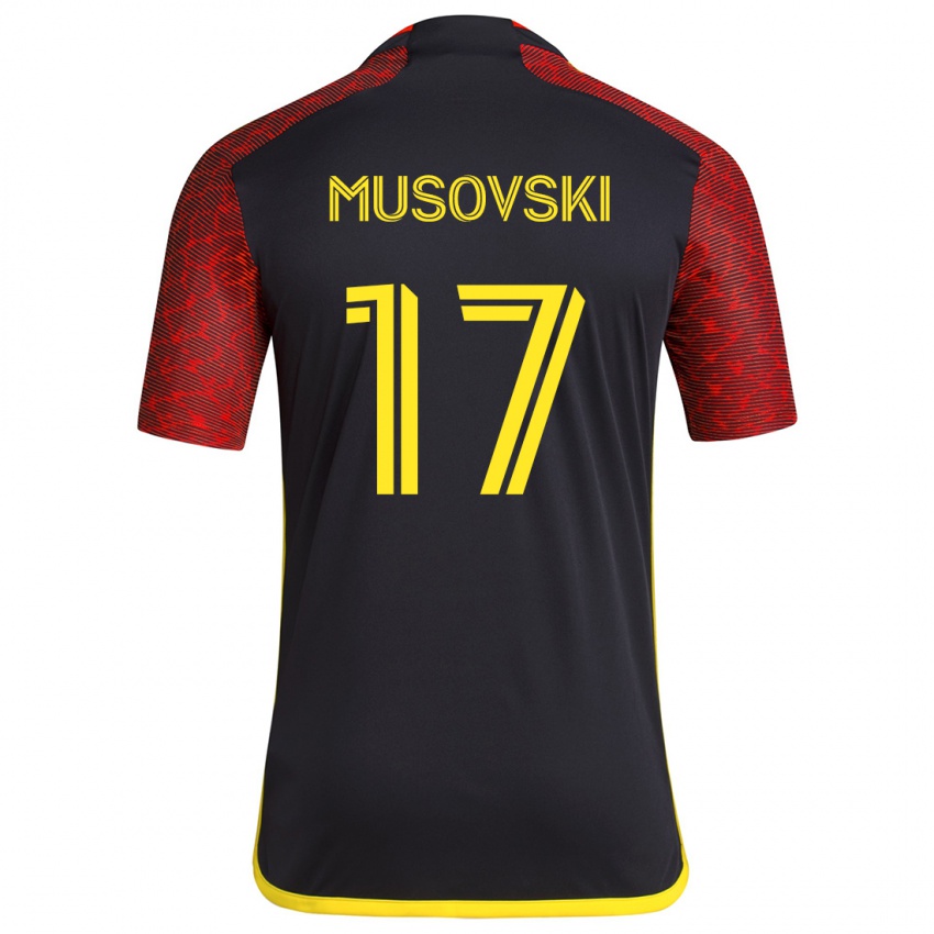 Børn Danny Musovski #17 Rød Sort Udebane Spillertrøjer 2024/25 Trøje T-Shirt