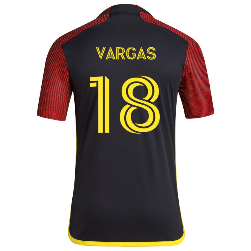 Børn Obed Vargas #18 Rød Sort Udebane Spillertrøjer 2024/25 Trøje T-Shirt