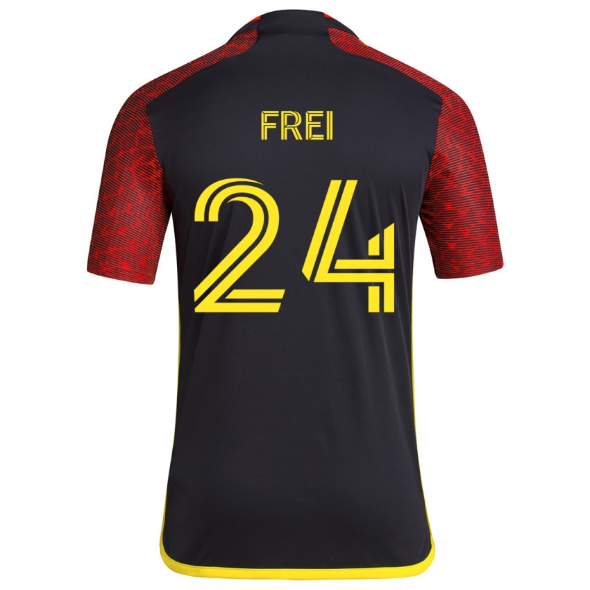 Børn Stefan Frei #24 Rød Sort Udebane Spillertrøjer 2024/25 Trøje T-Shirt