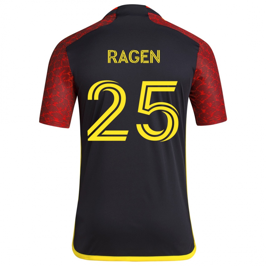 Børn Jackson Ragen #25 Rød Sort Udebane Spillertrøjer 2024/25 Trøje T-Shirt