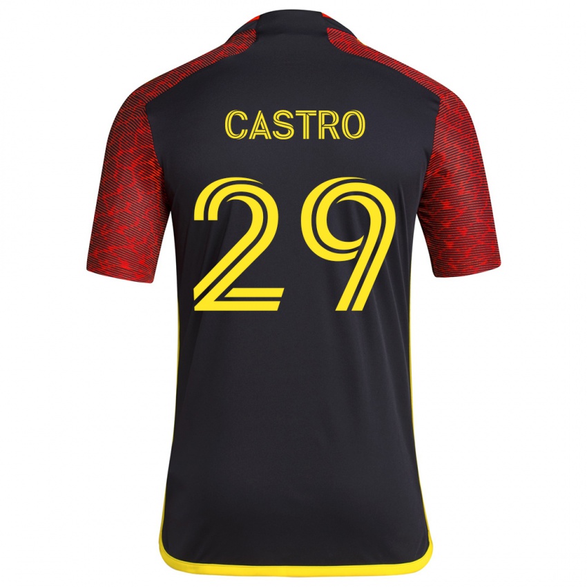 Børn Jacob Castro #29 Rød Sort Udebane Spillertrøjer 2024/25 Trøje T-Shirt