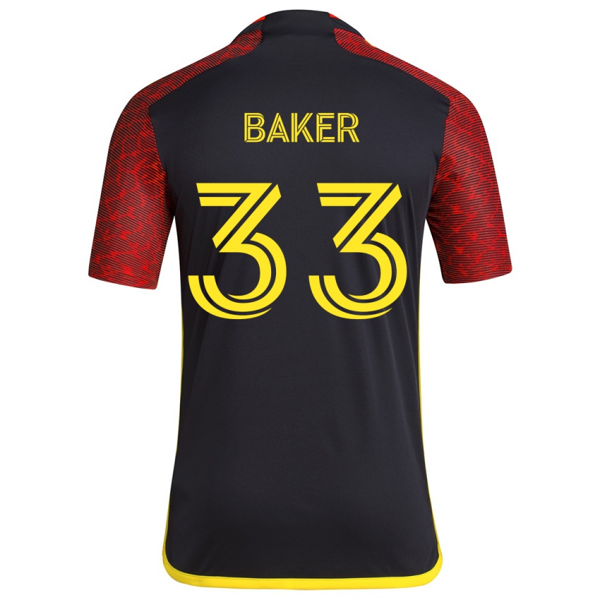 Børn Cody Baker #33 Rød Sort Udebane Spillertrøjer 2024/25 Trøje T-Shirt