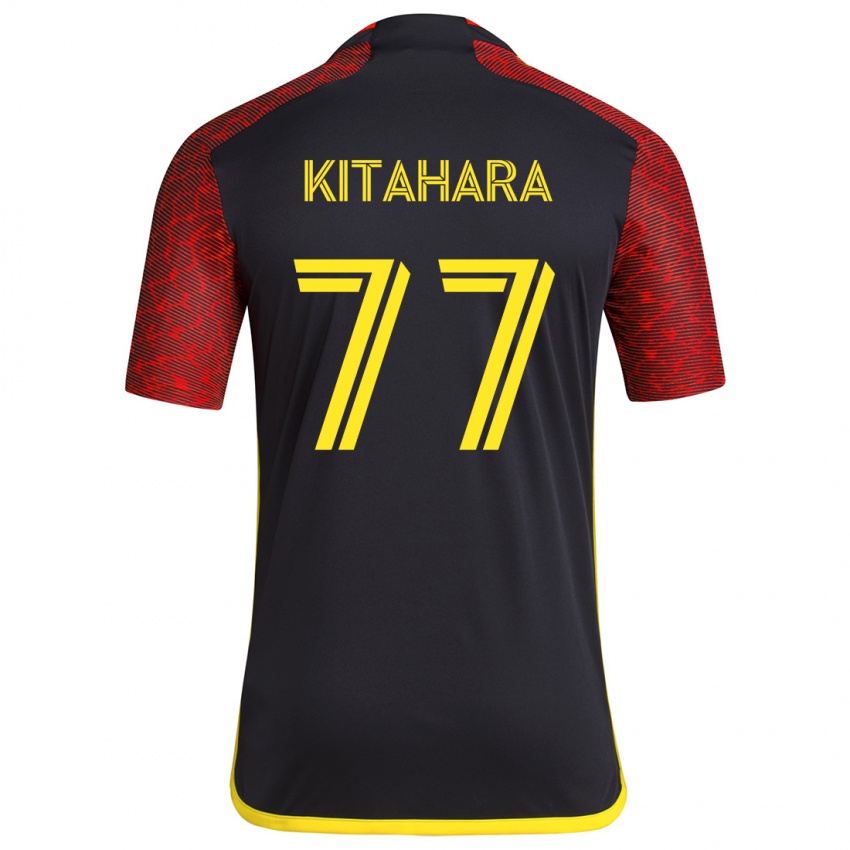 Børn Sota Kitahara #77 Rød Sort Udebane Spillertrøjer 2024/25 Trøje T-Shirt