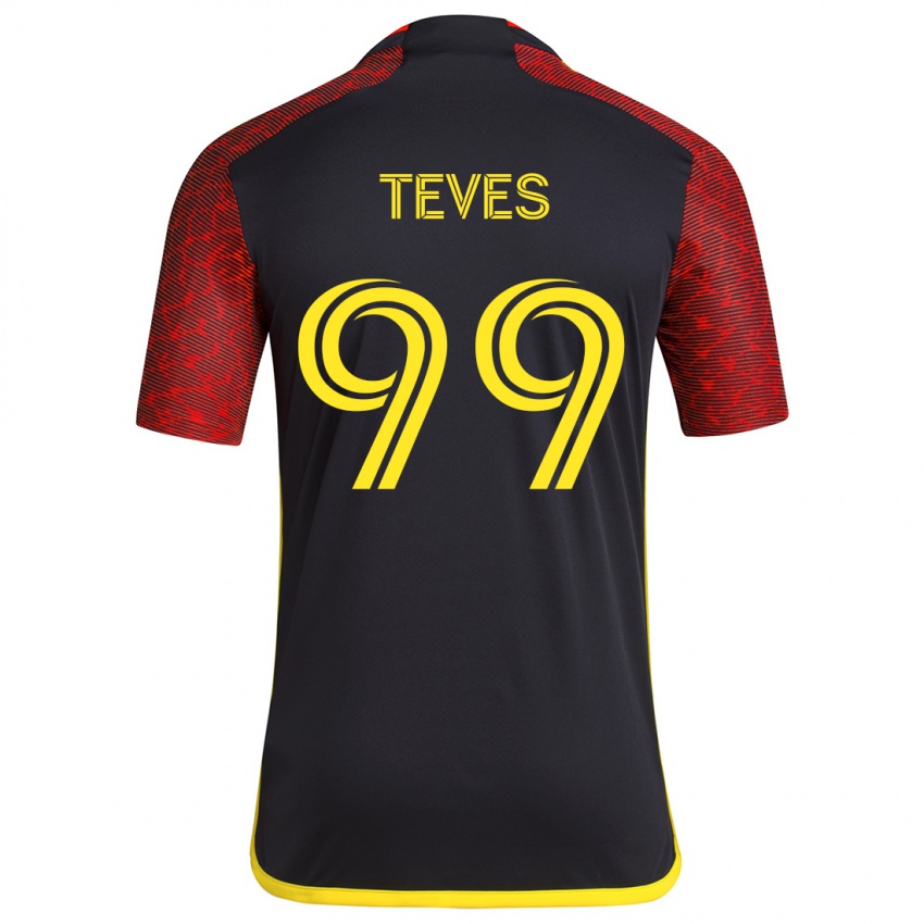 Børn Dylan Teves #99 Rød Sort Udebane Spillertrøjer 2024/25 Trøje T-Shirt