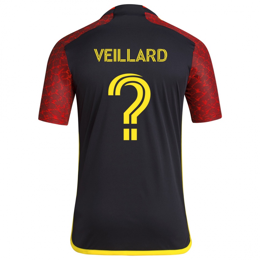 Børn Etienne Veillard #0 Rød Sort Udebane Spillertrøjer 2024/25 Trøje T-Shirt