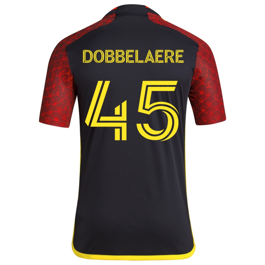 Børn Ethan Dobbelaere #45 Rød Sort Udebane Spillertrøjer 2024/25 Trøje T-Shirt